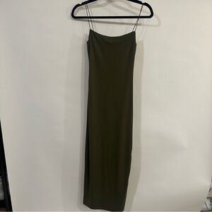 Zara Olive Slip Maxi Dress with Spaghetti Straps